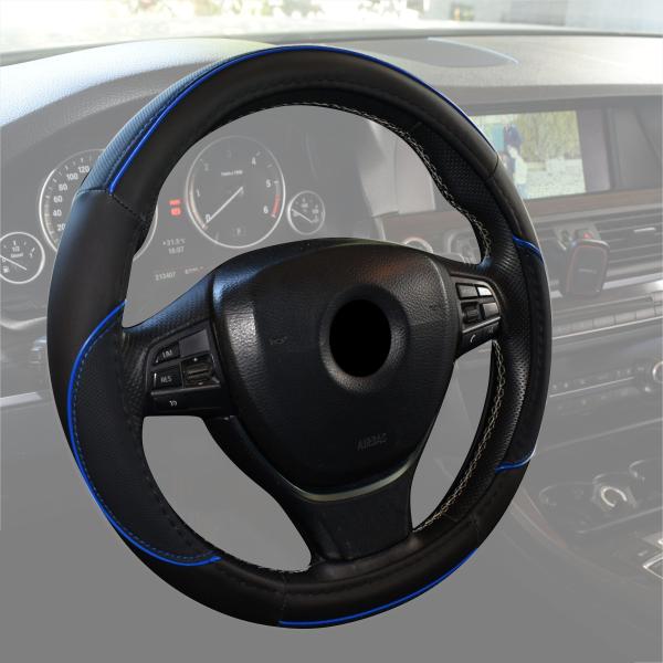 Xkeribom Lenkradbezug 37-38cm Lenkradschoner Lenkradschutz Schwarz Blau Stripe